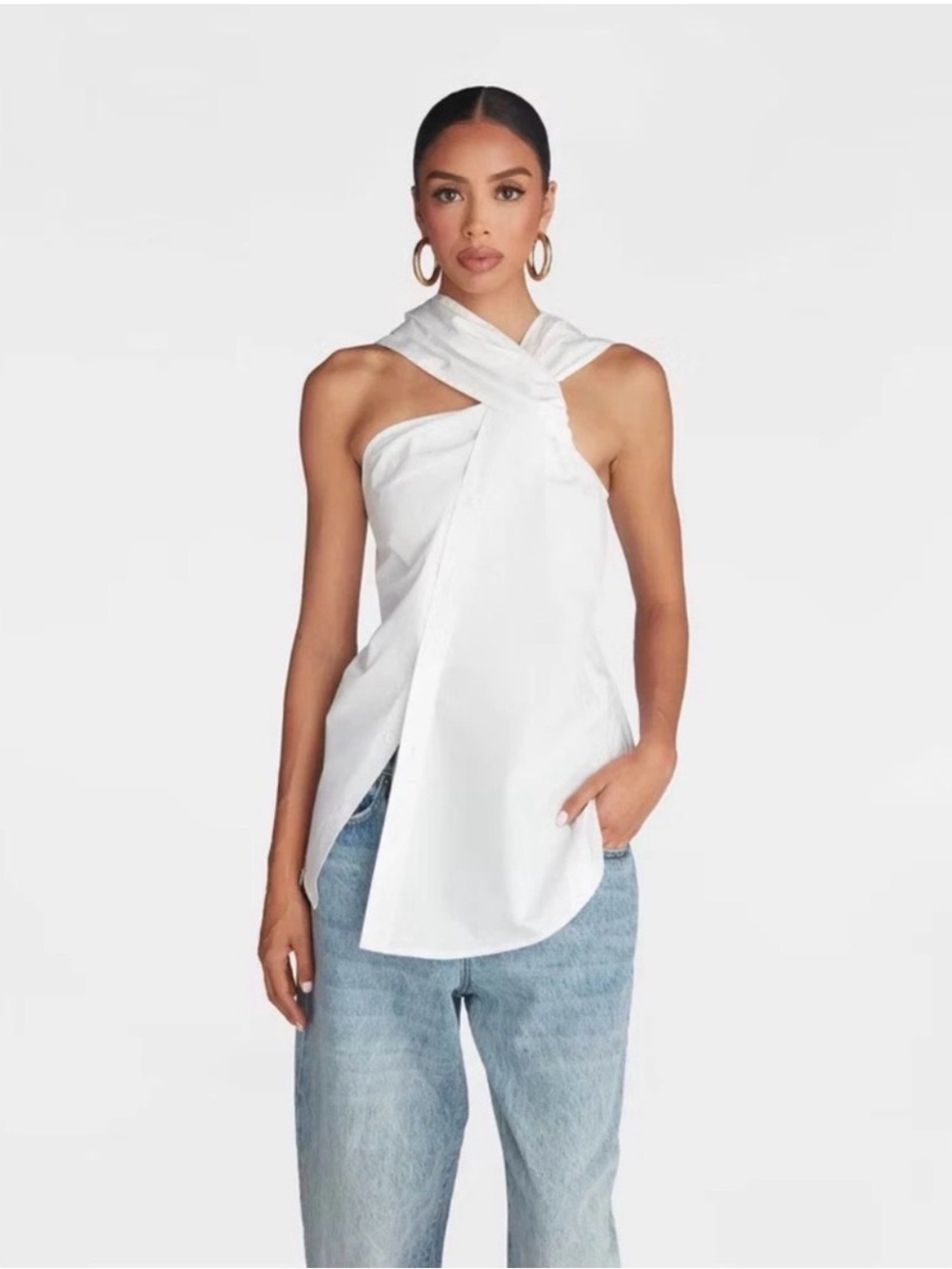 KBB White Twist-Neck Sleeveless Top